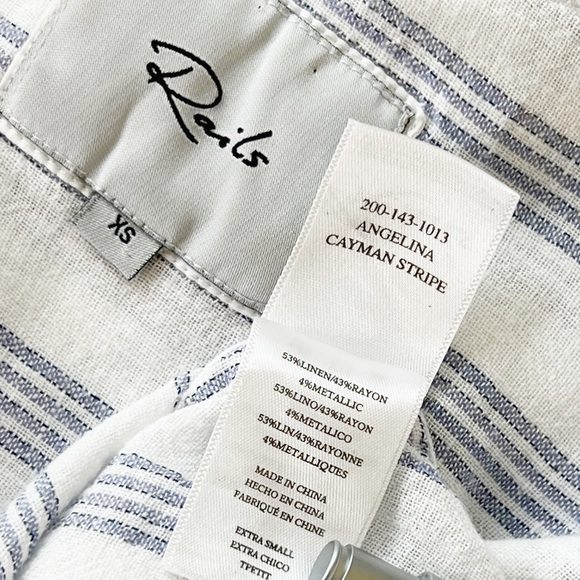 Rails Angelina Pacifica Stripe Dress Cap Sleeve Elastic Waist Linen Blend Sz XS - Picture 6 of 6